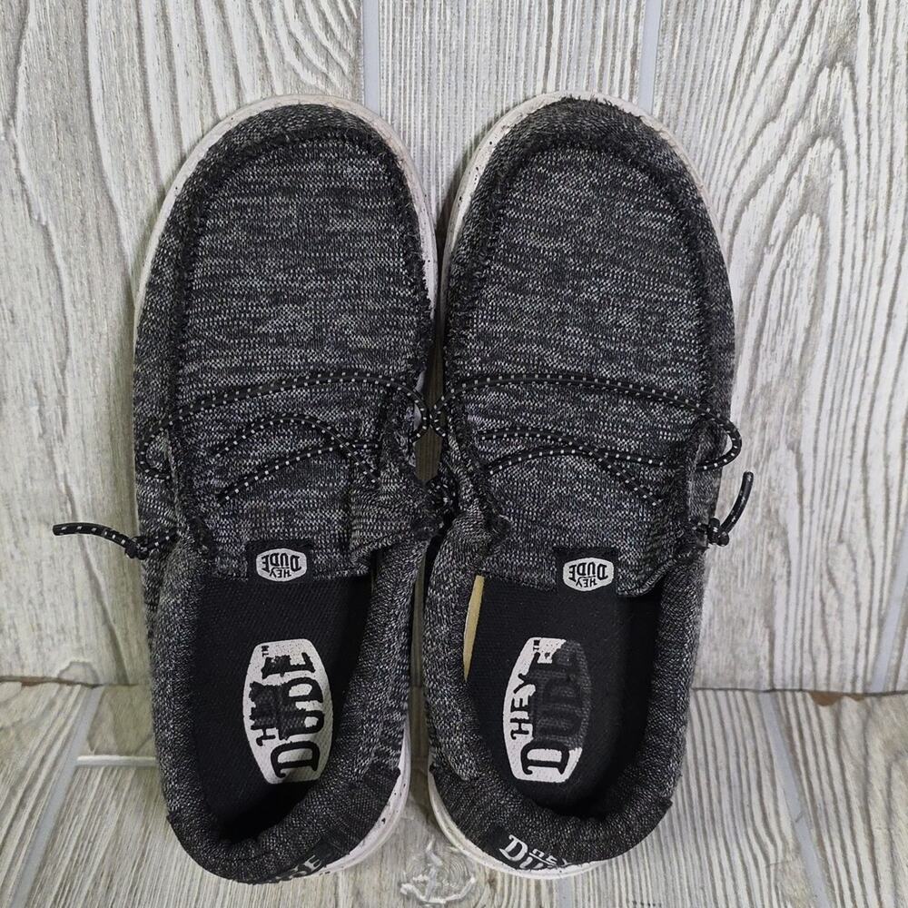Hey Dude Wally Youth Black and White Sport Knit Slip On Loafers Kids Size YT1 - Picture 7 of 12